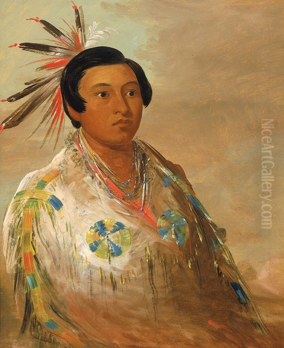 Hee-doh'ge-ats, a Young Man Oil Painting by George Catlin