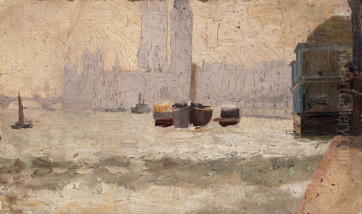 Fog, Thames Embankment Oil Painting by Tom Roberts