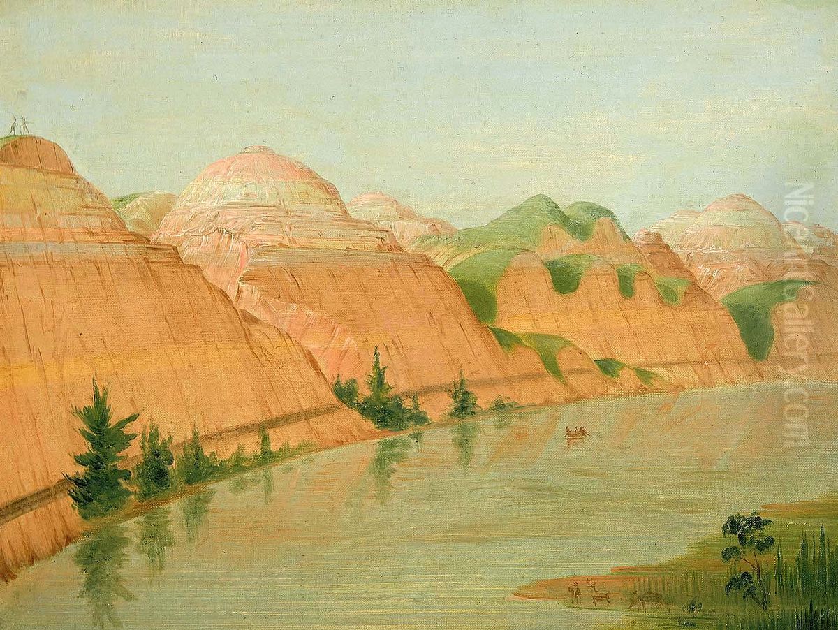 Magnificent Clay Bluffs, 1800 Miles above St. Louis Oil Painting by George Catlin Magnificent Clay Bluffs, 1800 Miles above St. Louis Oil Painting by George Catlin
