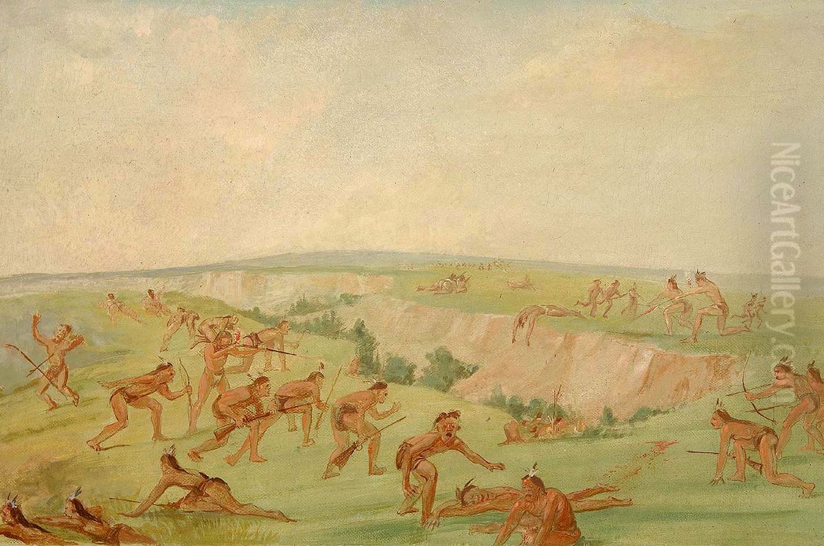 Mandan Attacking a Party of Arikara Oil Painting by George Catlin