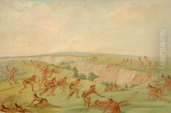 Mandan Attacking a Party of Arikara Oil Painting by George Catlin