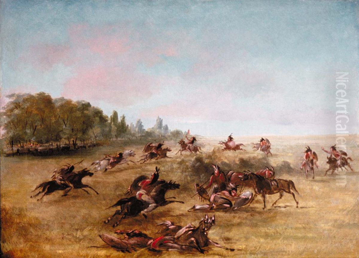 Mounted War Party Scouring a Thicket Oil Painting by George Catlin Mounted War Party Scouring a Thicket Oil Painting by George Catlin