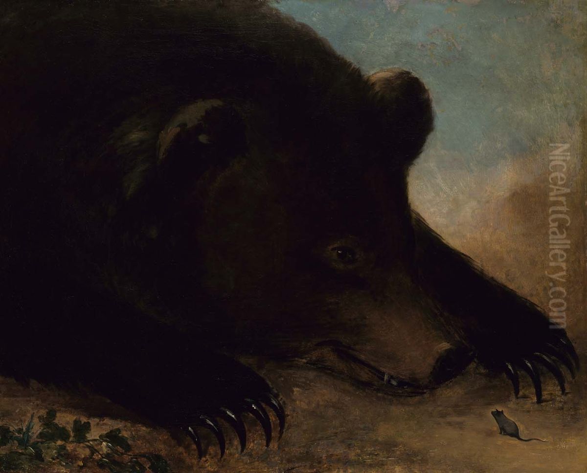Portraits of a Grizzly Bear and Mouse, Life Size Oil Painting by George Catlin