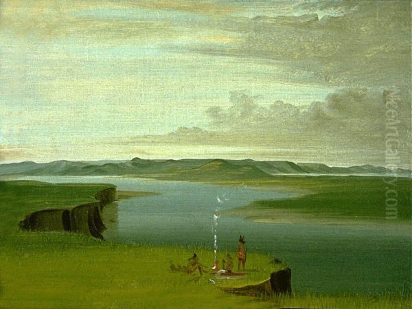 Prairie Bluffs at Sunrise, near the Mouth of the Yellowstone River Oil Painting by George Catlin