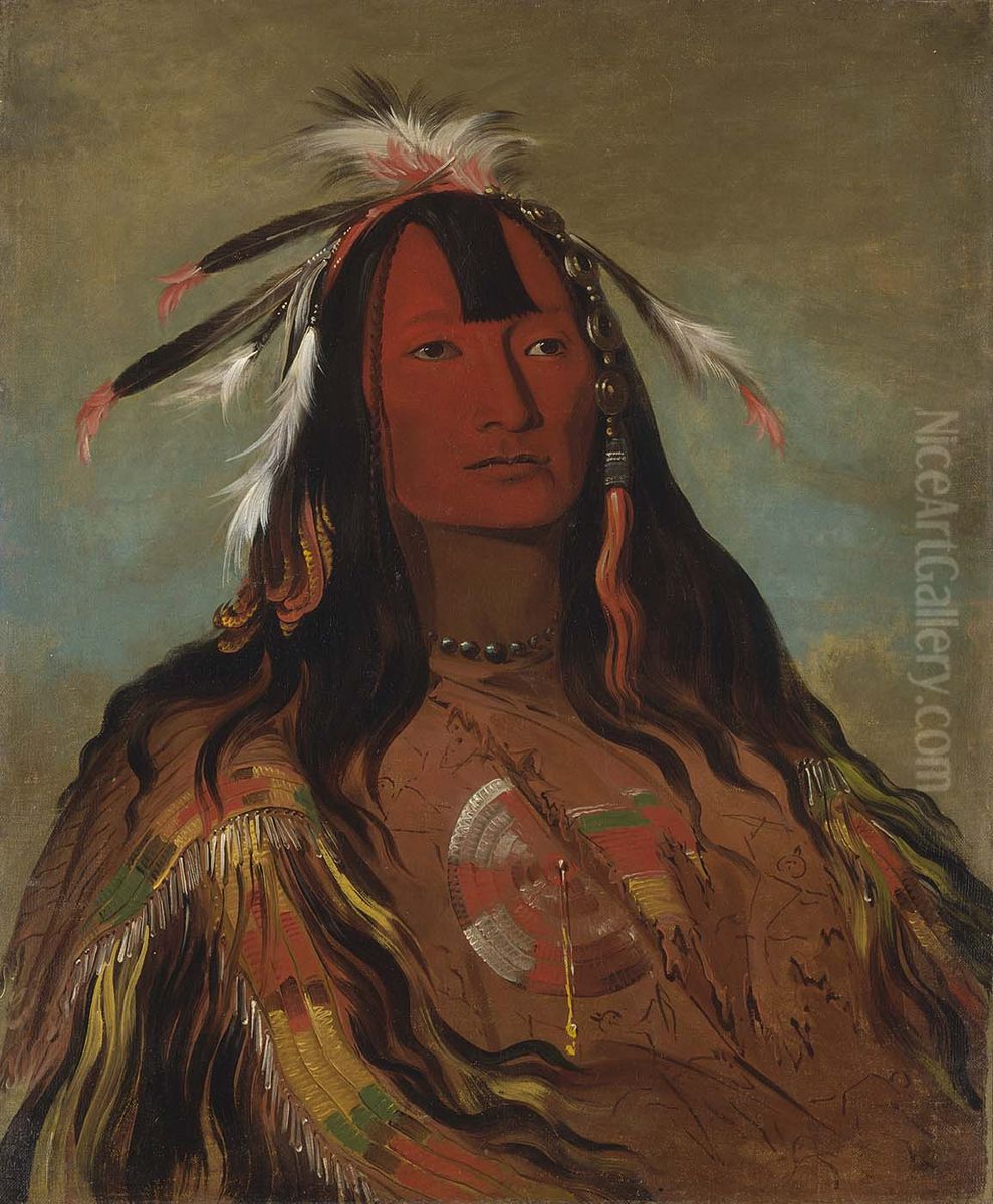 Hee-oh'ks-te-kin, Rabbit's Skin Leggings Oil Painting by George Catlin Hee-oh'ks-te-kin, Rabbit's Skin Leggings Oil Painting by George Catlin