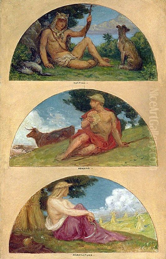 Hunting, Herding, Agriculture (mural study, State Capitol, Des Moines, Iowa) Oil Painting by Kenyon Cox