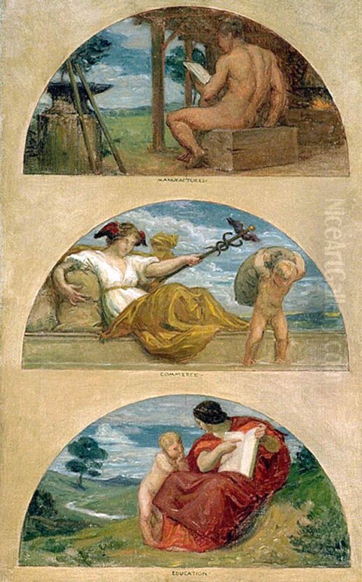 The Forge, Commerce, and Education (mural study, State Capitol, Des Moines, Iowa) Oil Painting by Kenyon Cox