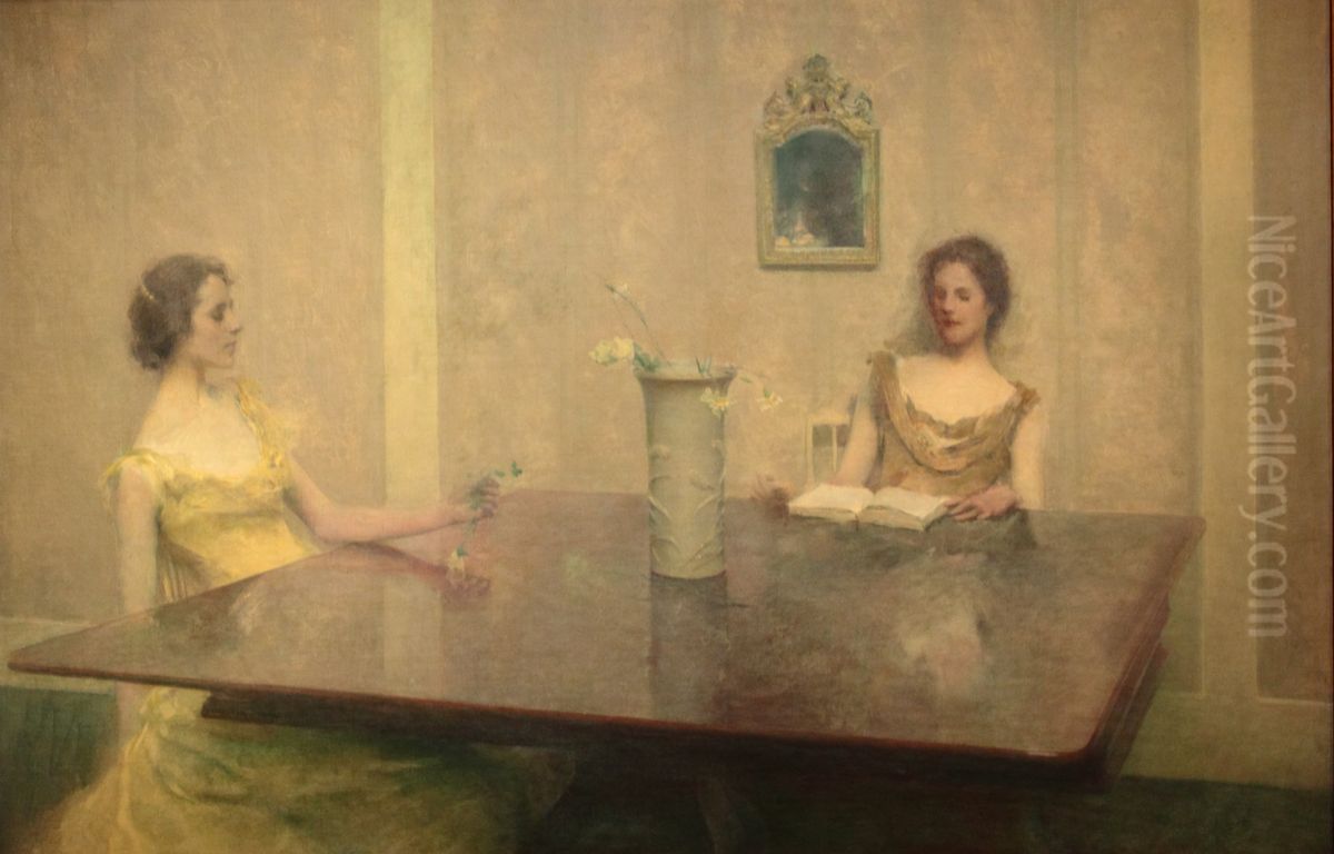 A Reading Oil Painting by Thomas Dewing A Reading Oil Painting by Thomas Dewing