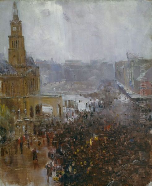 Fireman's funeral, George Street Oil Painting by Arthur Streeton