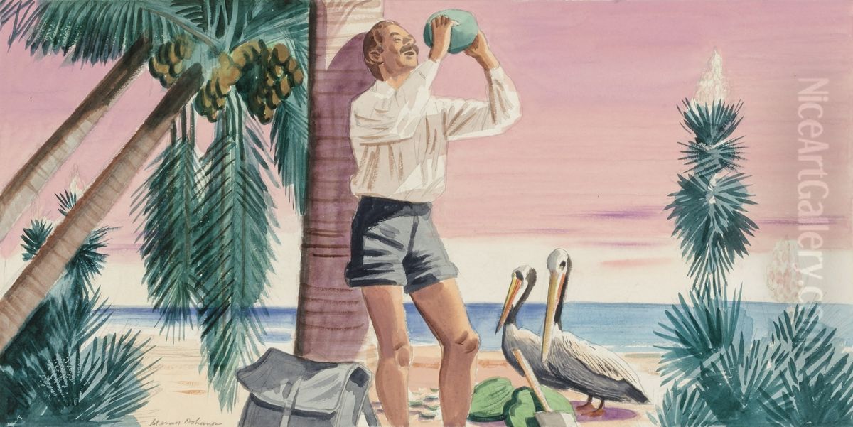 Panel 6, Legend of James Edward Hamilton--Barefoot Mailman (mural study, West Palm Beach, Florida Post Office) Oil Painting by Stevan Dohanos