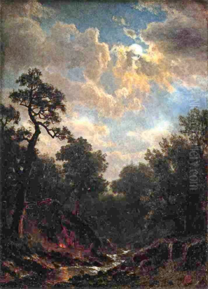 Moonlit Landscape Oil Painting by Albert Bierstadt