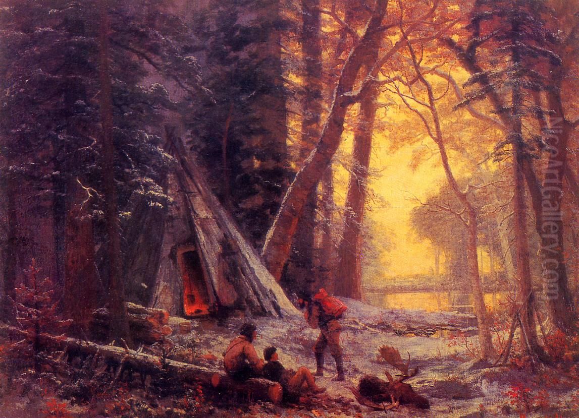 Moose Hunters' Camp, Nova Scotia Oil Painting by Albert Bierstadt