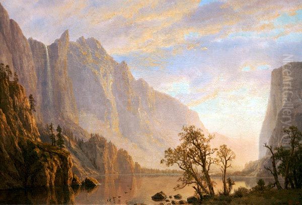 Mountain and River Scene Oil Painting by Albert Bierstadt