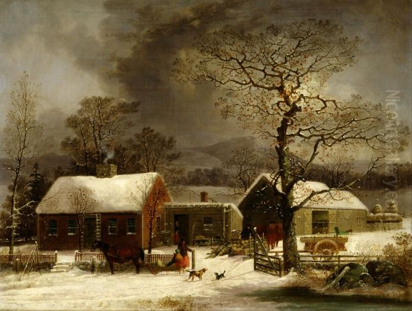 Winter Scene in New Haven, Connecticut Oil Painting by George Henry Durrie