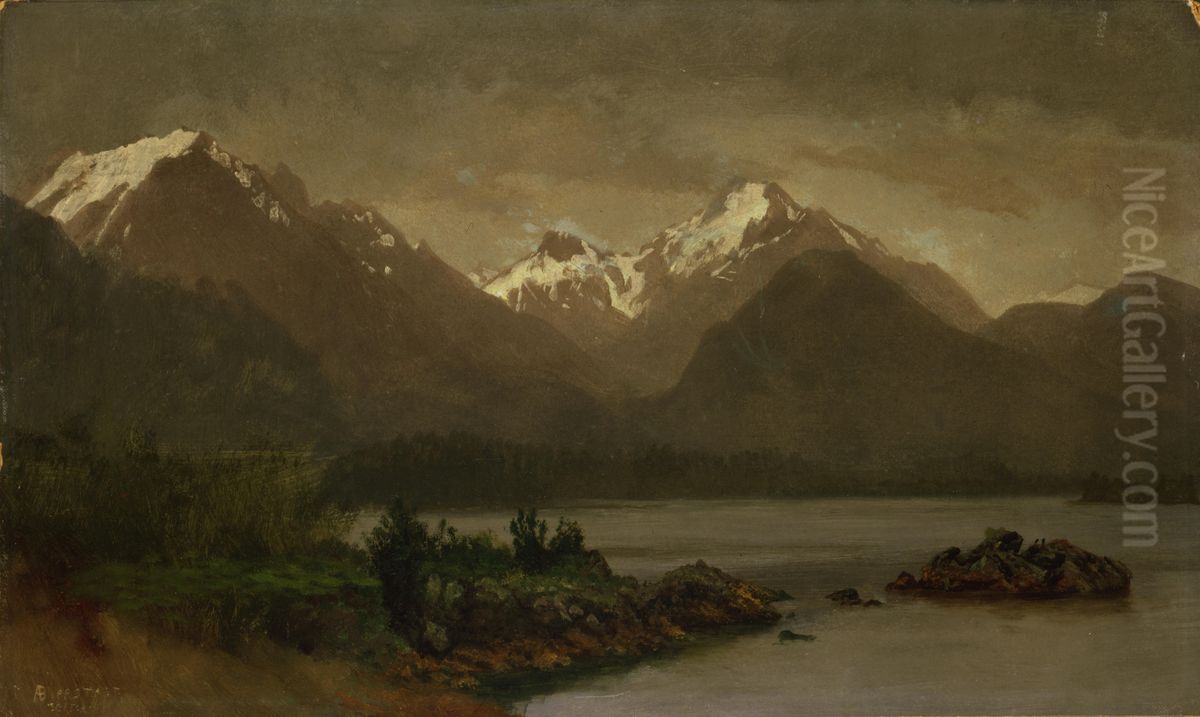 Untitled (mountains and lake) Oil Painting by Albert Bierstadt