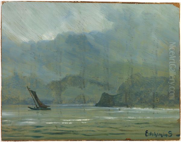 Pale Blue Landscape Oil Painting by Louis Eilshemius