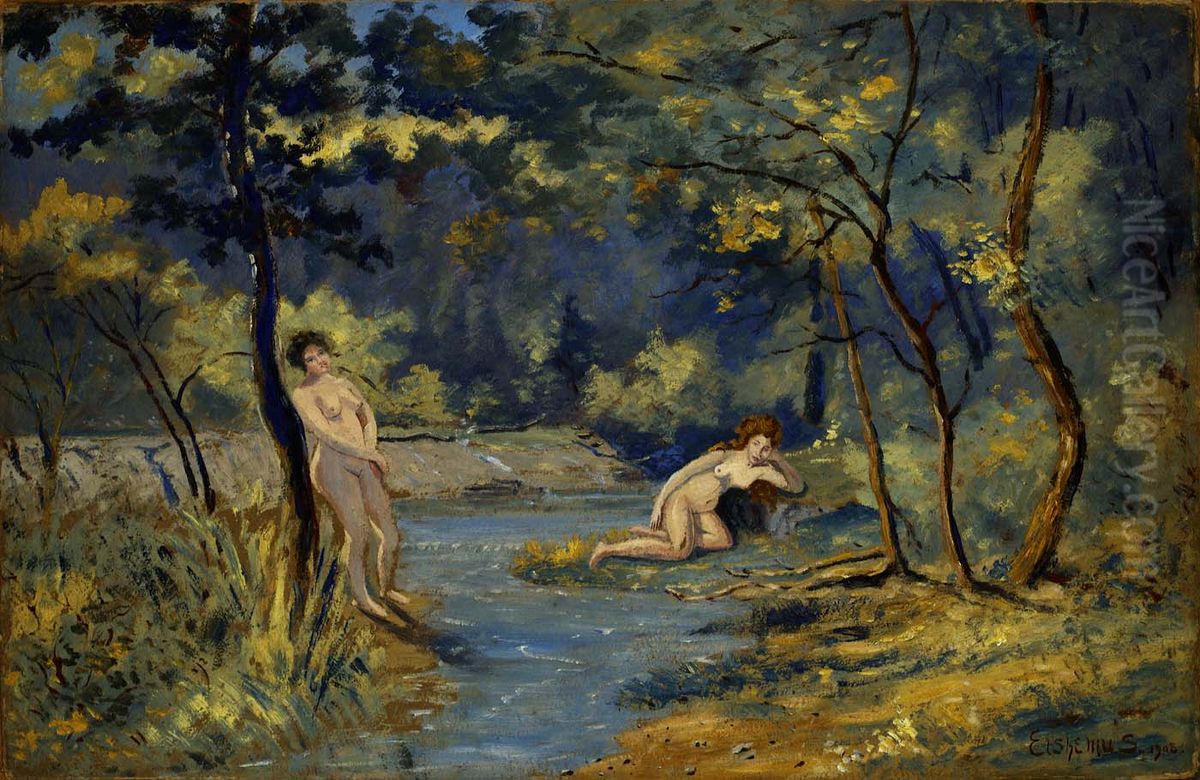 Standing and Reclining Nymphs Oil Painting by Louis Eilshemius