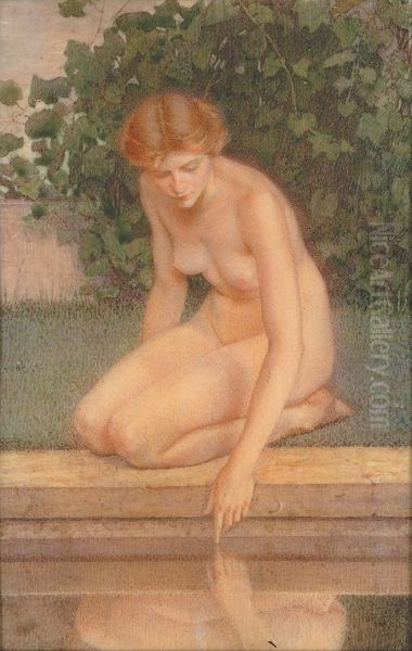 By a Clear Fountain Oil Painting by Lucia Fairchild Fuller