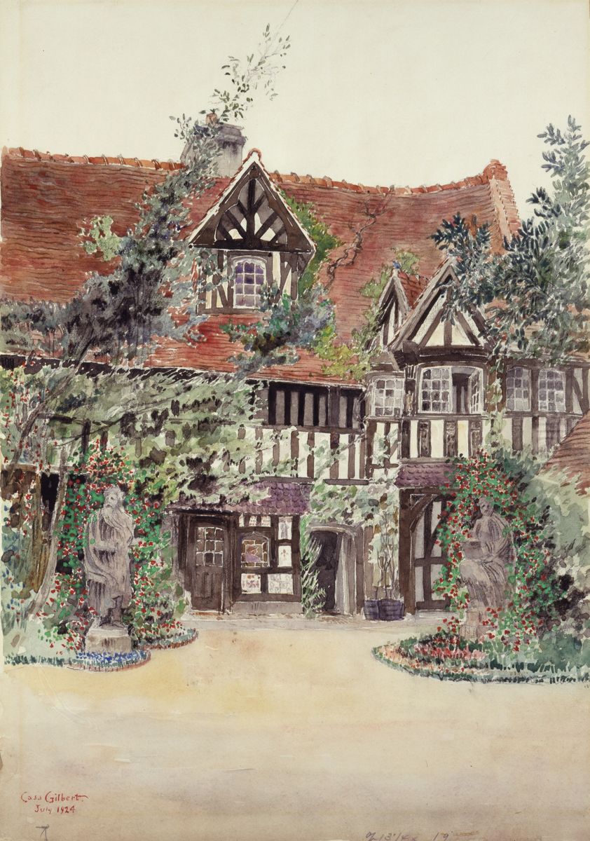 The Smaller Courtyard, Hotel Guilleaume le Conquerant, Dives, France Oil Painting by Cass Gilbert The Smaller Courtyard, Hotel Guilleaume le Conquerant, Dives, France Oil Painting by Cass Gilbert