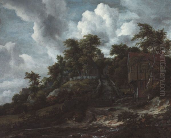 Wooded hillside with a view of Bentheim Castle Oil Painting by Jacob Van Ruisdael