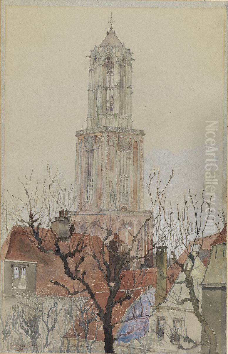 Tower of the Cathedral of Utrecht, Holland Oil Painting by unknown