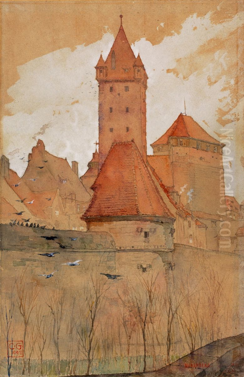 Towers from the City Wall, Nuremberg Oil Painting by unknown