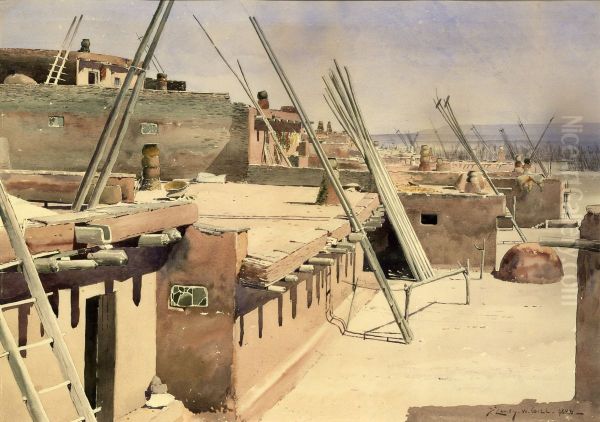 Street in the Pueblo of Zuni, New Mexico Oil Painting by unknown