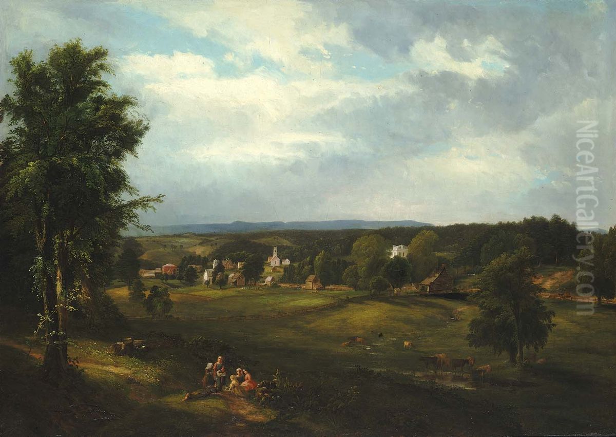 Village Scene near Albany, New York Oil Painting by James McDougal Hart