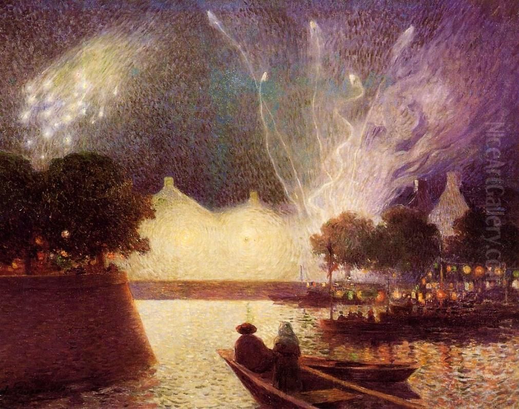 Fireworks over the Port Oil Painting by Ferdinand du Puigaudeau