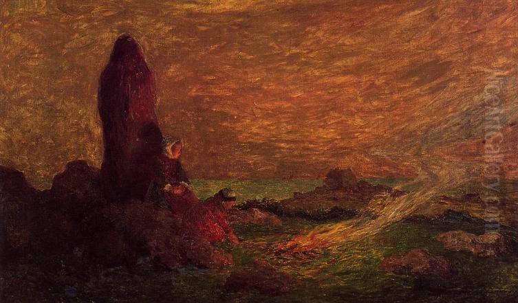 Le Croisic, Girls at the Foot of a Standing Stone Oil Painting by Ferdinand du Puigaudeau