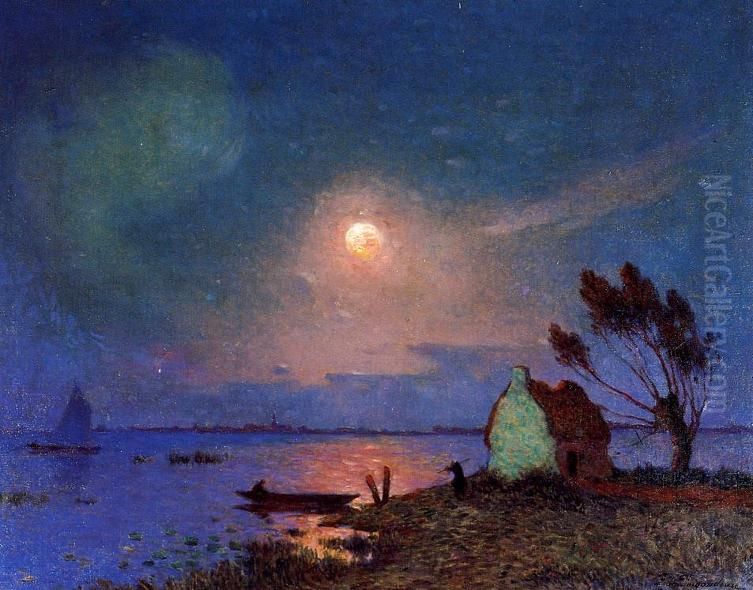 Pont-Aven in the Moonlight Oil Painting by Ferdinand du Puigaudeau