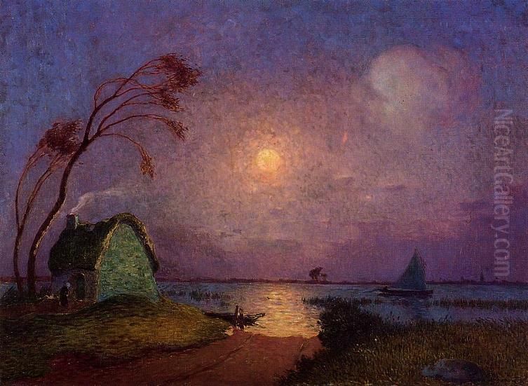Cottage in the Moonlight in Briere Oil Painting by Ferdinand du Puigaudeau