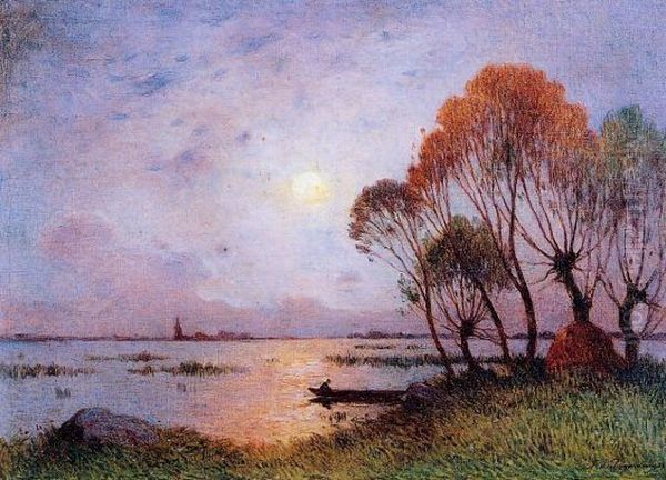 Sunset on the Grande Briere Oil Painting by Ferdinand du Puigaudeau