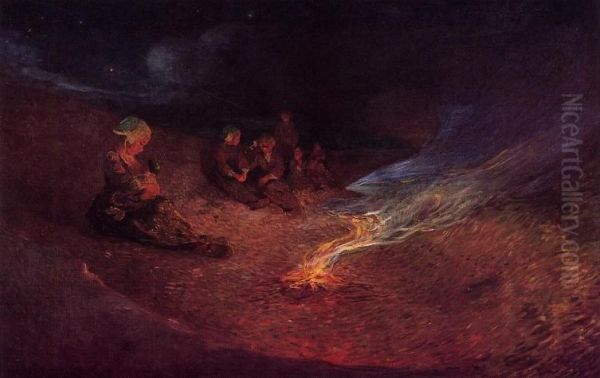 Le Pouldu, Woman Breast Feeding on a Dune Oil Painting by Ferdinand du Puigaudeau