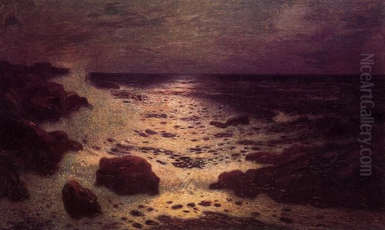 Moonlight on the Sea and the Rocks Oil Painting by Ferdinand du Puigaudeau