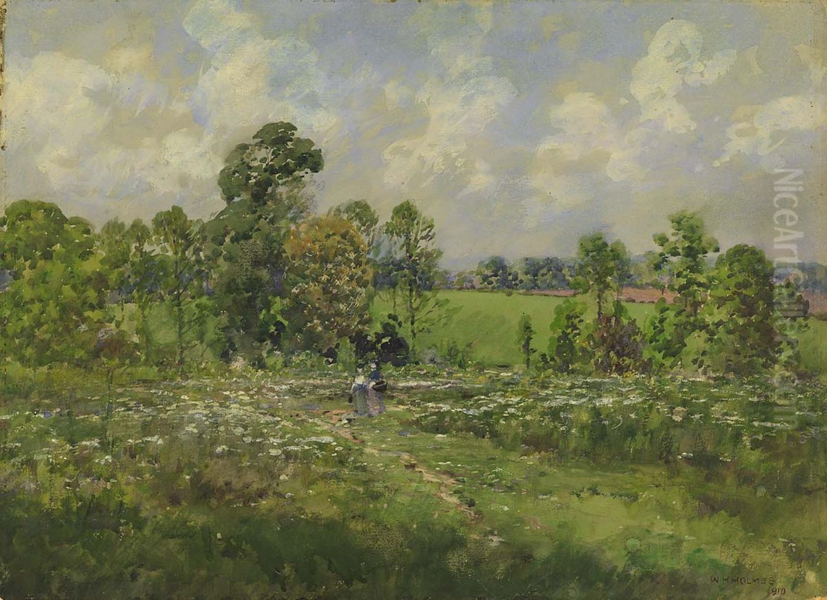 Flowery Meadow Oil Painting by William Henry Holmes