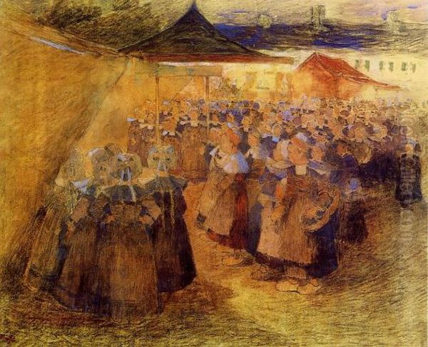 The Funfair at Night, Pont Aven Oil Painting by Ferdinand du Puigaudeau