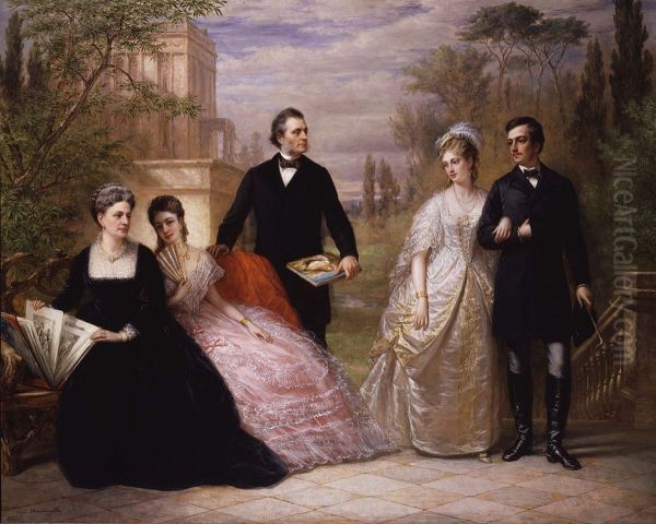 The Field Family in a Garden Oil Painting by Daniel Huntington