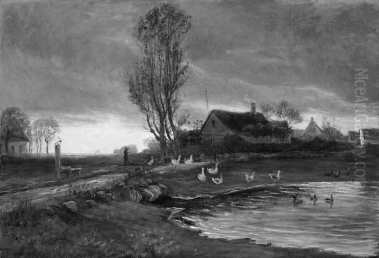 Et gadekaer. Maglebylille Oil Painting by Theodor Esbern Philipsen