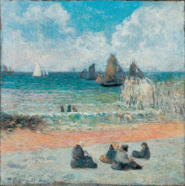 La Plage a Dieppe Oil Painting by Paul Gauguin