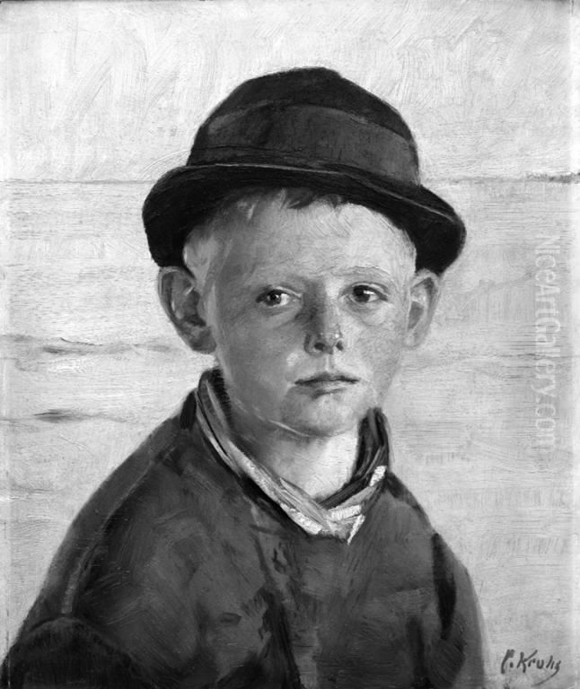 Fiskerdreng ved havet, aftensol Oil Painting by Christian Krohg