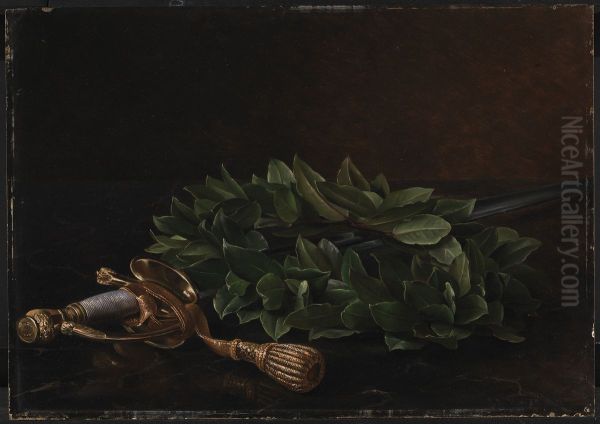 En karde med laurbaerkrans Oil Painting by Johan Laurentz Jensen