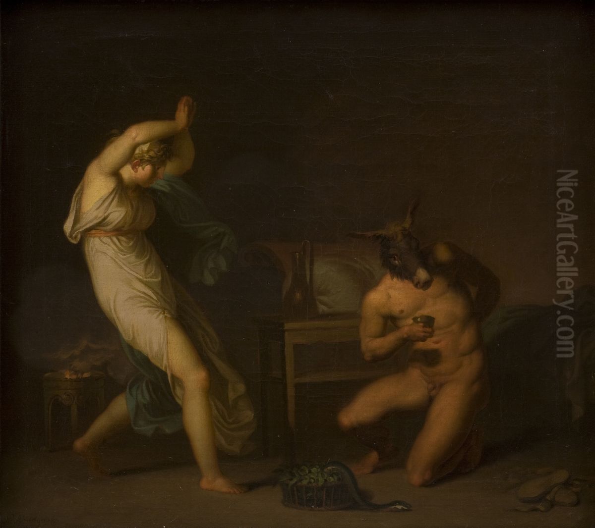 Fotis sees her Lover Lucius Transformed into an Ass. Motif from Apeleius' The Golden Ass. Oil Painting by Nicolai Abildgaard