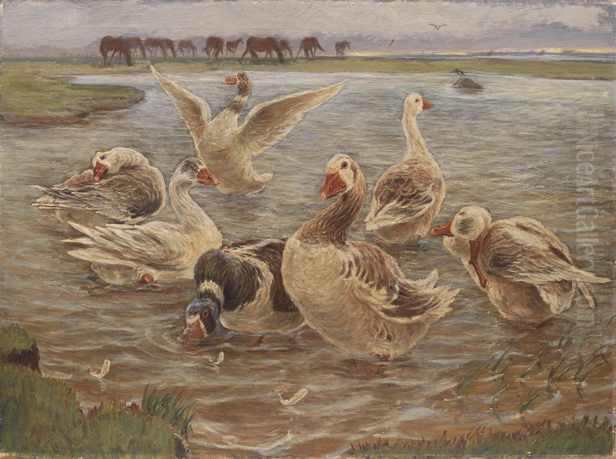 Geese on the Island of Saltholm Oil Painting by Theodor Esbern Philipsen