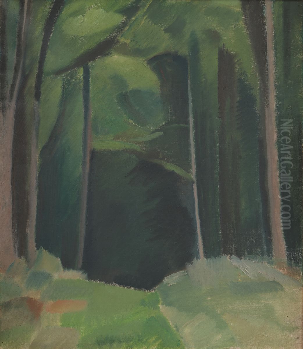 Skovinterior Oil Painting by Harald Giersing Skovinterior Oil Painting by Harald Giersing