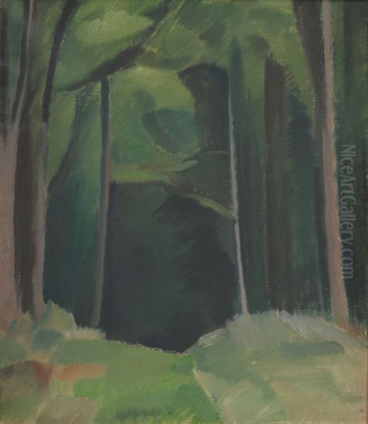 Skovinterior Oil Painting by Harald Giersing