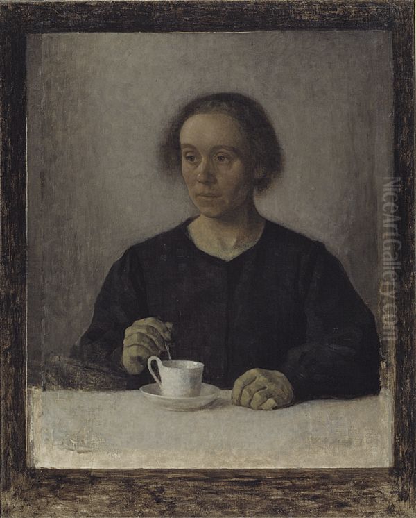 Ida Hammershoi, the Artist's Wife, with a Teacup Oil Painting by Vilhelm Hammershoi