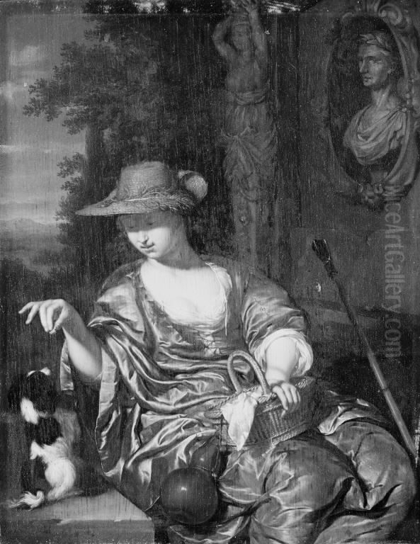 A Shepherdess with a Dog Oil Painting by Willem Van Mieris Leiden