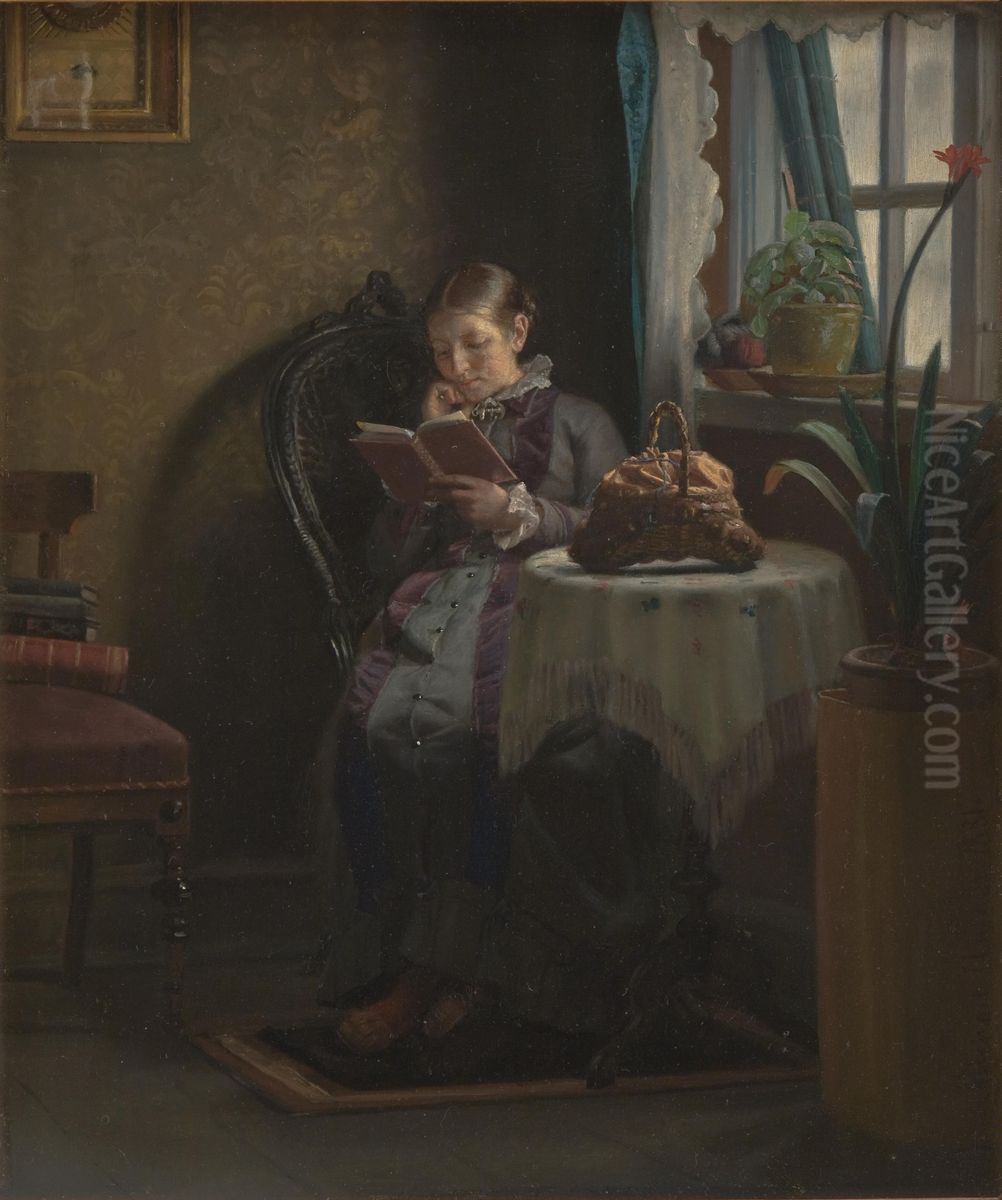 Anna Ancher reading Oil Painting by Michael Peter Ancher