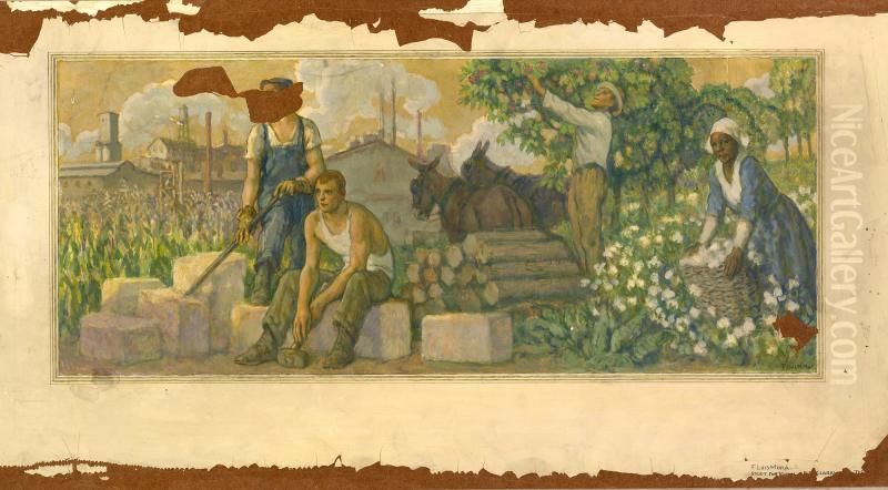 Abundance of Today (mural study, Clarksville, Tennessee Post Office) Oil Painting by F. Luis Mora
